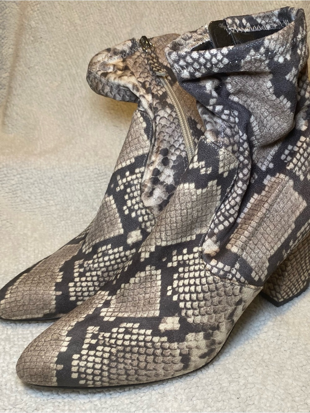 Steve Madden Taupe Snake-Print Ankle Booties